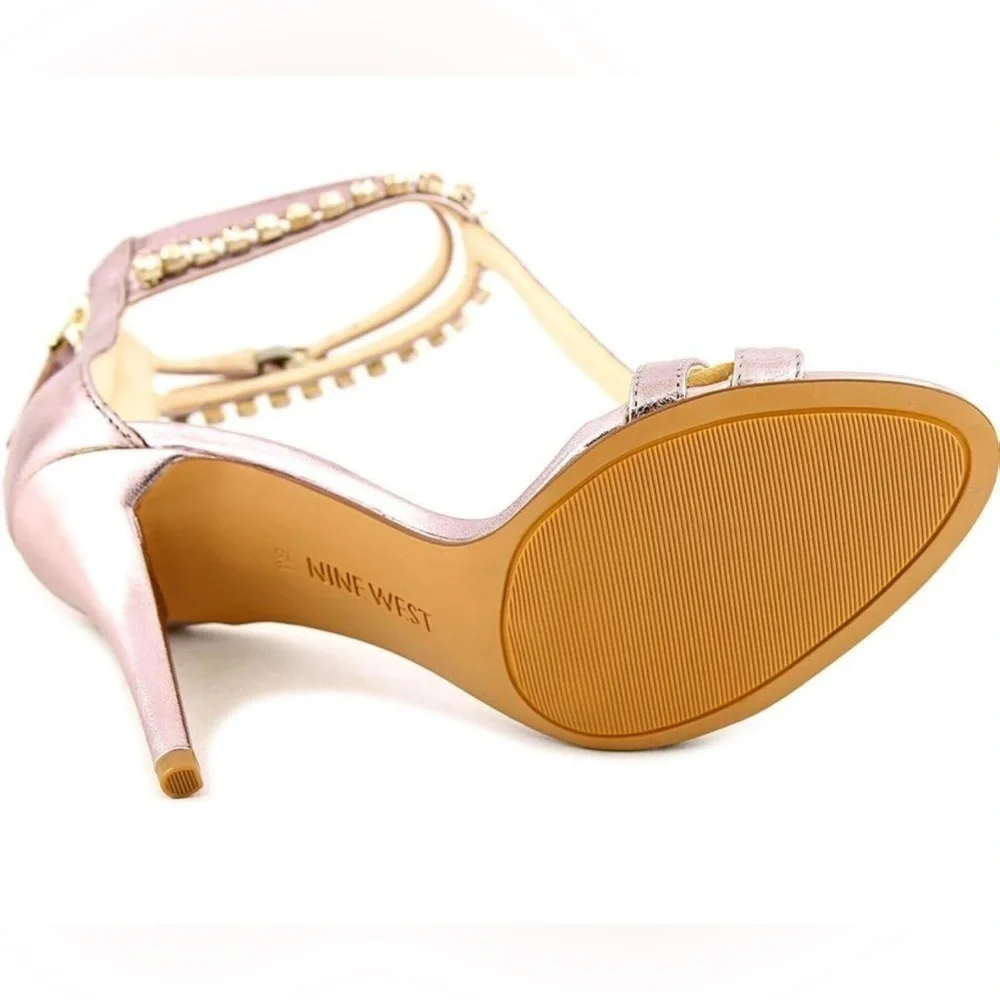 Nine West Women's Dana Metallic Leather Heeled Sandal Purple 9